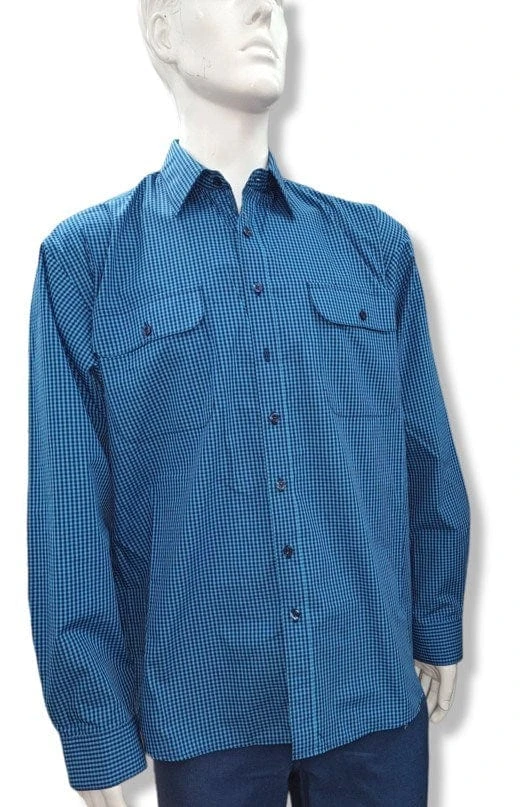 Bisley Mens Long Sleeve Check - Cyan 3 Bisley Mens Long Sleeve Check - Cyan