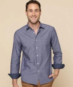 Gloweave Mens Hardware Chambray Dobby Long Sleeve Shirt