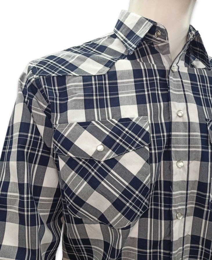 Bisley Mens Long Sleeve Western Navy Check 4 Bisley Mens Long Sleeve Western Navy Check - Image 2