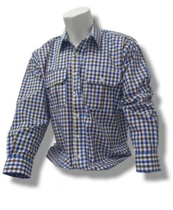 Country Tradition Mens Long Sleeve Shirt - Brown/Navy